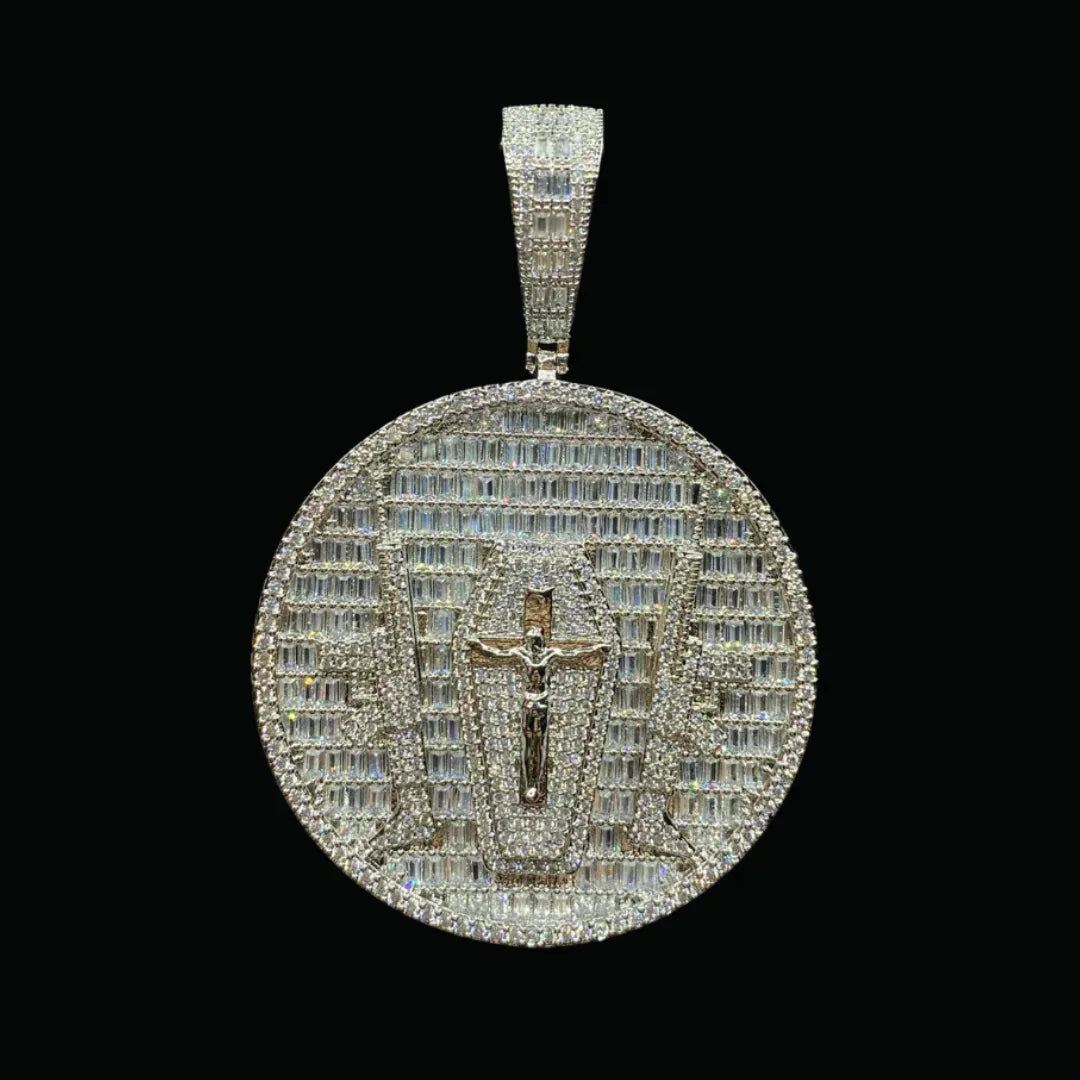 Cross and Guns Badge Iced Out Letter Pendant Necklace – Custom Hip Hop Jewelry for Men - CaratixJewelry